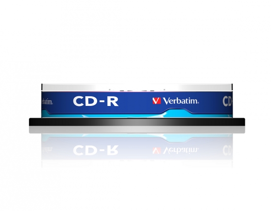 Frontansicht einer Verbatim CD-R 50er Spindel mit blauem Etikett