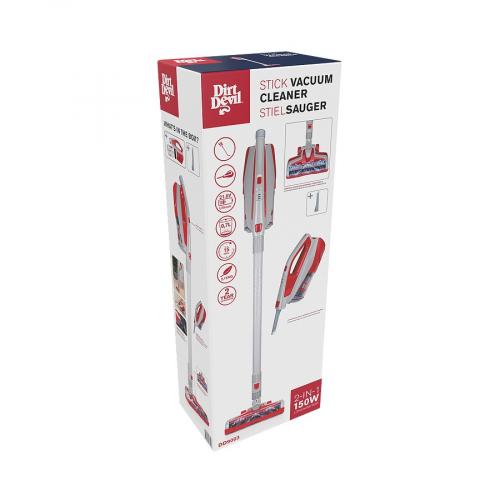 Verpackung des Dirt Devil Stielsaugers ODSV150 mit 2-in-1 Funktion und 150W Leistung
