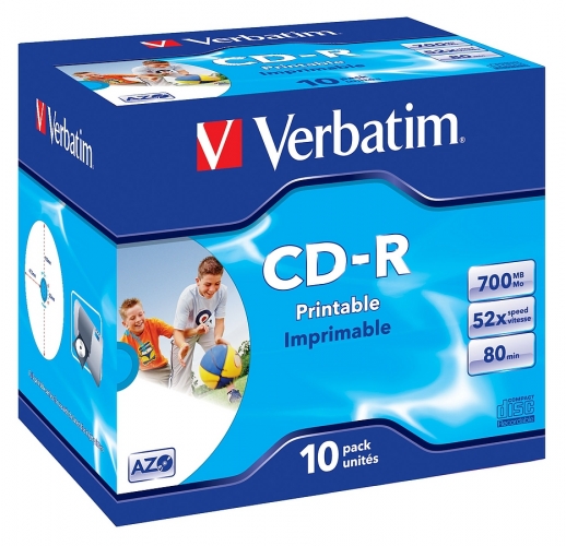 Verbatim CD-R 10er Pack, 700 MB, 52x Geschwindigkeit, bedruckbare Oberfläche