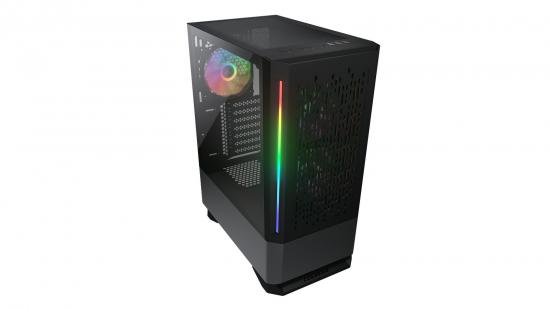 Schwarzes PC-Gehäuse mit Seitenfenster und RGB-Beleuchtung