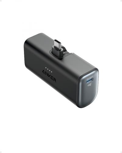 Schwarzes Anker tragbares Ladegerät mit integriertem Lightning-Anschluss und intelligentem Power-Management-System