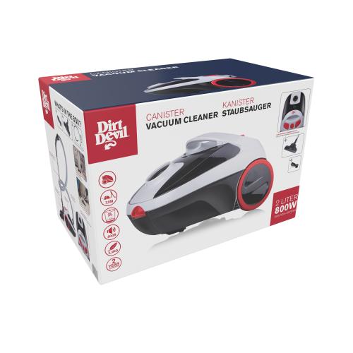Verpackung des Dirt Devil Staubsaugers mit 800W Leistung und 2 Liter Tankvolumen