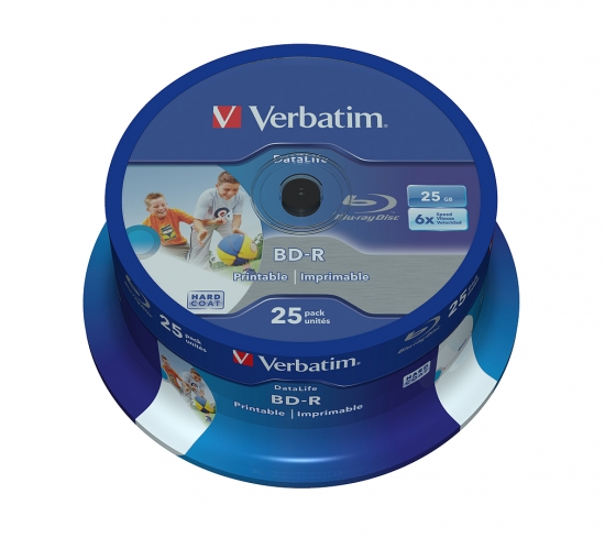 Verbatim BD-R Rohlinge, 25er Spindel, Blu-ray, 25GB Speicherkapazität, bedruckbare Oberfläche
