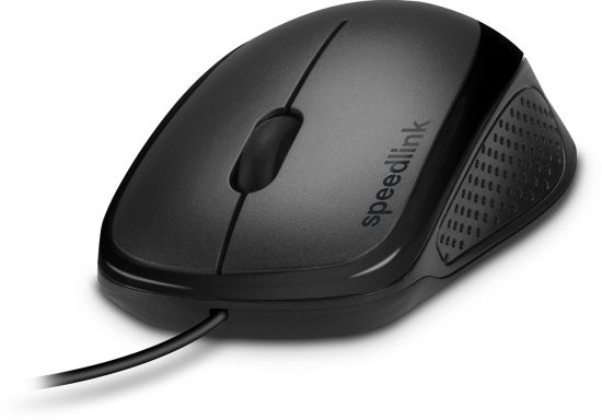 Schwarze kabelgebundene Computermaus von Speedlink mit ergonomischem Design