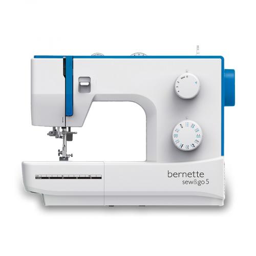 Bernette sew&go 5 Nähmaschine in Weiß mit blauen Akzenten und bedienerfreundlichen Funktionen