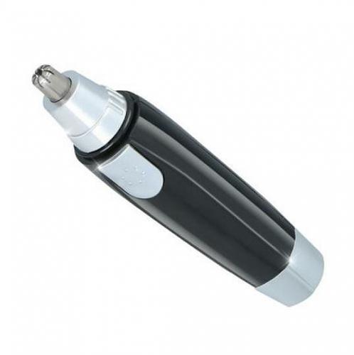 Ein elektrischer Nasenhaarschneider in Schwarz und Silber mit ergonomischem Design