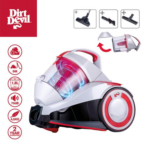 Dirt Devil Zyklon-Staubsauger, beutellos, mit Zubehör, 1,8L Kapazität, 9m Kabel, 79dB, 4,5kg, 2 Jahre Garantie
