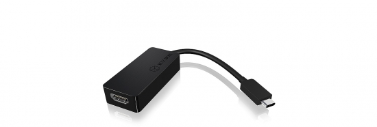 Schwarzer USB-C zu HDMI Adapter auf weißem Hintergrund