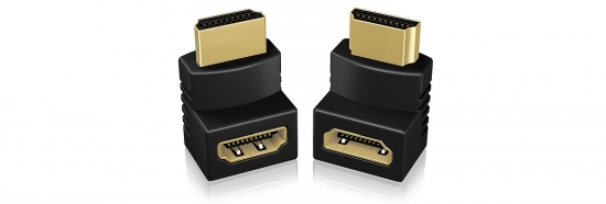 Zwei HDMI-Winkeladapter, einer mit 90-Grad- und einer mit 270-Grad-Winkel, vergoldete Anschlüsse für optimale Signalübertragung