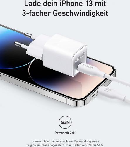 Anker Ladegerät lädt ein iPhone 13 mit dreifacher Geschwindigkeit, gaN-Technologie im Einsatz