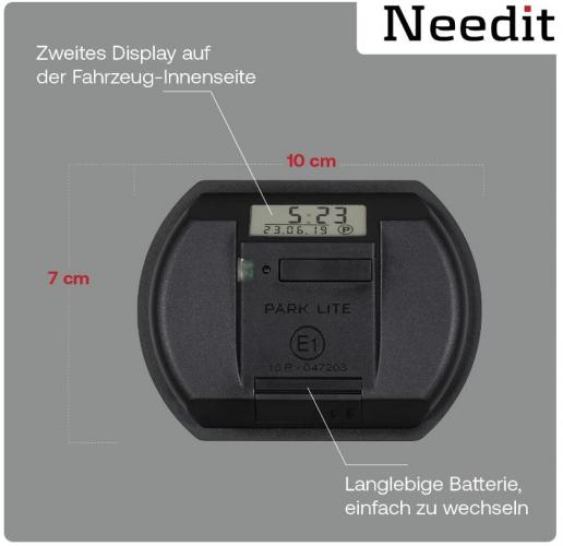 Elektronische Parkscheibe Park Lite mit zweitem Display, Abmessungen 10 x 7 cm, langlebige Batterie