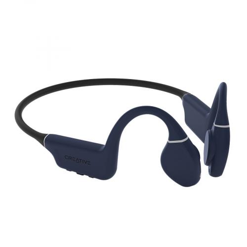 Blaue kabellose Knochenleitungskopfhörer mit ergonomischem Design