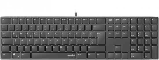 Schwarze kabelgebundene Tastatur mit deutschem QWERTZ-Layout und Nummernblock