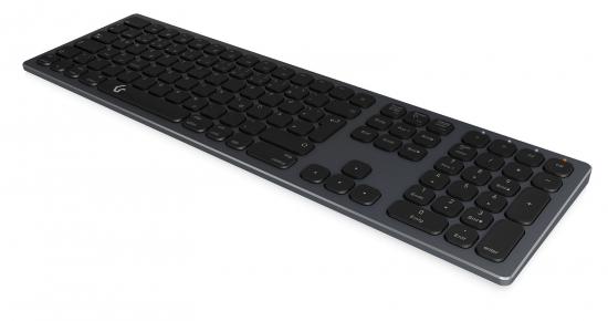 Schwarze kabellose Tastatur mit Ziffernblock in elegantem, schlanken Design