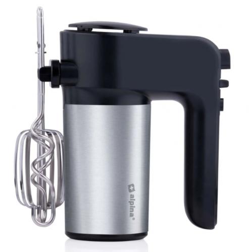 Moderner Alpina Handmixer mit Edelstahl- und Kunststoffdesign, ausgestattet mit Rührbesen