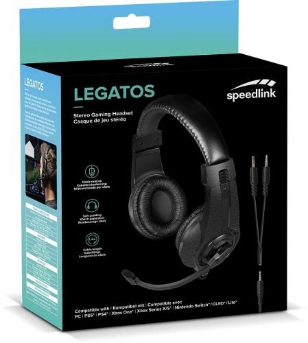 Verpackung des Speedlink Legatos Stereo Gaming-Headsets mit Abbildung des Headsets und technischen Details