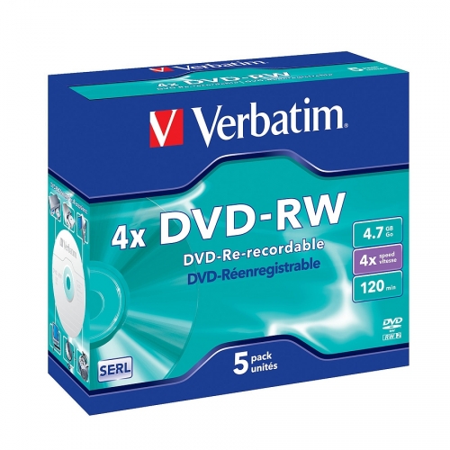 Verbatim 5er Pack DVD-RW 4x wiederbeschreibbare Discs, 4.7 GB Speicherkapazität