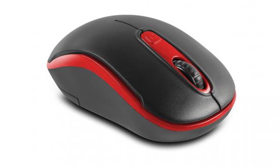 Schwarz-rote kabellose Computermaus mit ergonomischer Form