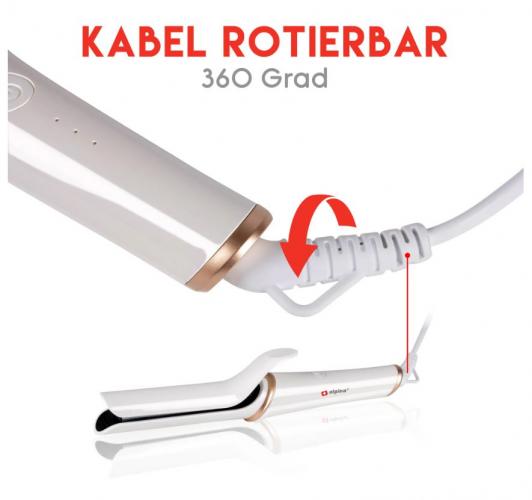 Detailaufnahme eines Haarglätters mit 360 Grad drehbarem Kabel, ideal für flexibles Styling