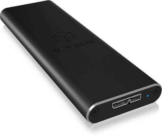 Schwarzes ICY BOX Festplattengehäuse mit USB 3.0 Anschluss für 2,5 Zoll Festplatten