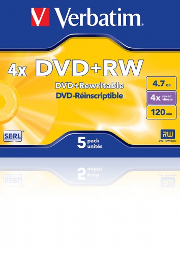 Verbatim wiederbeschreibbare DVD+RW 4-fache Geschwindigkeit, 4,7 GB, 120 Minuten, 5er Pack