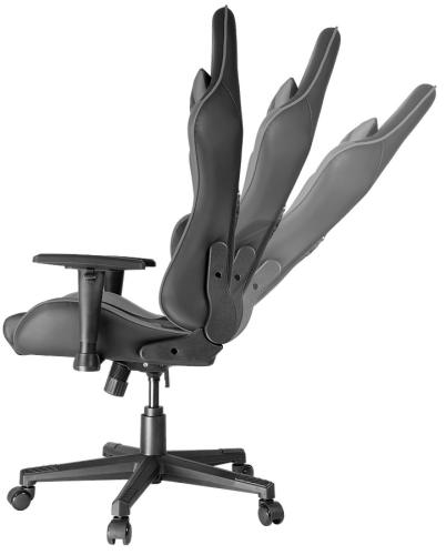 Seitenansicht eines ergonomischen Bürostuhls mit verstellbarer Rückenlehne und Rollen